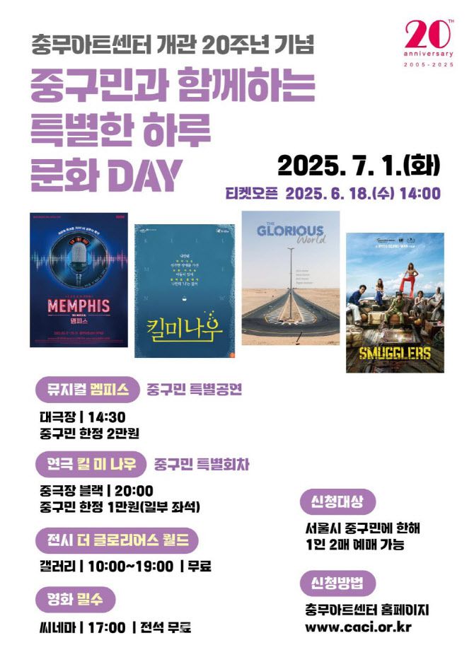 충무아트센터 개관 20주년 ‘중구민과 함께하는 문화 데이’ 포스터. (사진=중구문화재단)