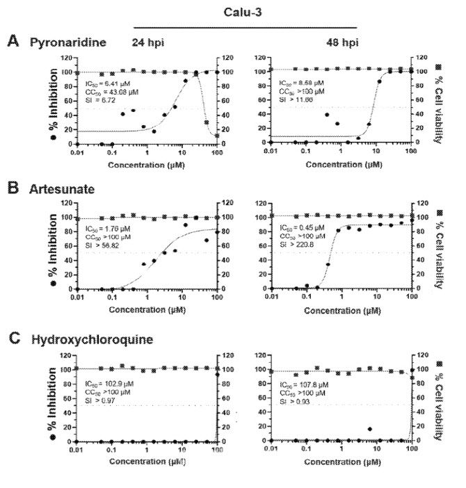 신풍제약이 피라맥스 ‘유행성 RNA 바이러스 감염 질환 예방 또는 치료용 약제학적 조성물’ 해외 특허에 제출한 5번 실험 데이터다. C가 하이드록시클로로퀸 데이터.(제공=유럽특허청)