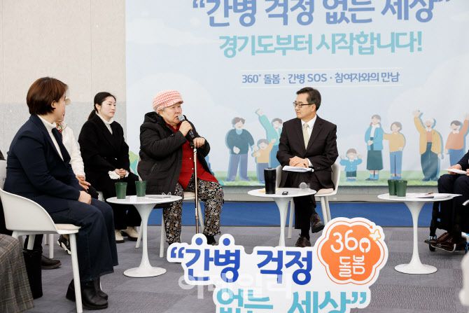 지난 3월 7일 오전 경기도청 25층 단원홀에서 김동연 경기도지사와 360° 돌봄 및 간병SOS 사업 참여자 등이 참여한 가운데 간병 국가책임제 비전발표가 열리고 있다.(사진=경기도)