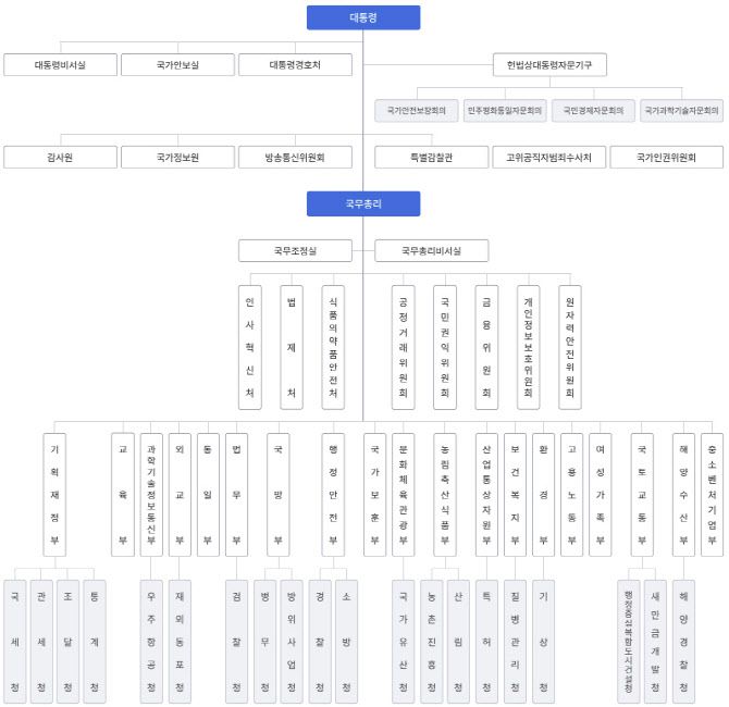 현 정부 조직도. (표=정부24 홈페이지)