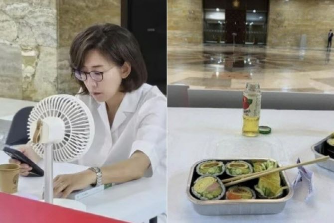 나경원 국민의힘 의원이 지난달 27일부터 국회 로텐더홀에서 농성을 벌이고 있는 가운데 '웰빙 농성'이라는 비판이 일고 있다. (사진=페이스북 캡처)