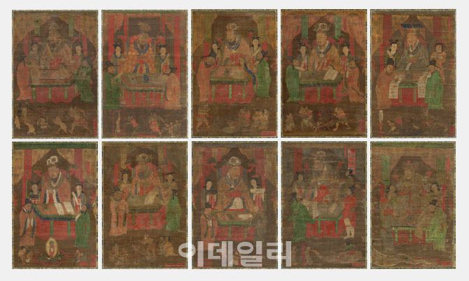 일본서 환수한 ‘시왕도’ 전체 10폭. (사진=국가유산청)