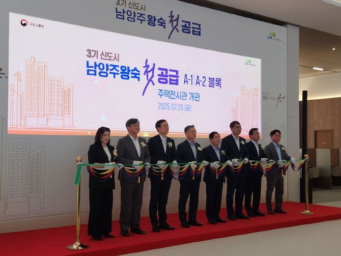 경기도 남양주시 별내동 남양주왕숙지구 주택전시관 개관식에 참석한 내빈들이 테이프 커팅식을 진행하고 있다. (사진=이데일리 이다원 기자)