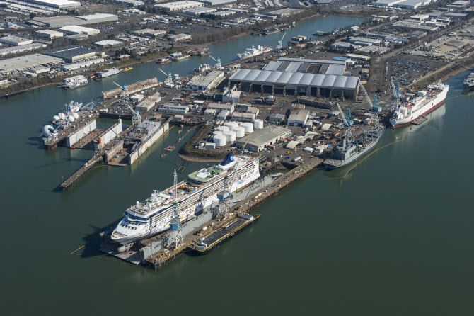 비거 마린 그룹이 운영하는 오리건주의 스완 아일랜드 조선소 전경.(사진=삼성중공업)