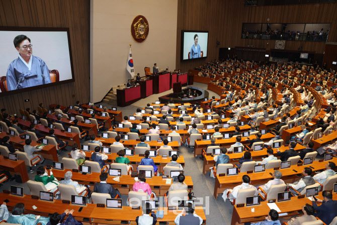 우원식 국회의장이 1일 오후 서울 여의도 국회에서 열린 제429회 국회(정기회) 개회식에서 개회사를 하고 있다. (사진=이데일리 노진환 기자)