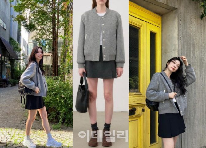 김연아가 디올 백팩을 던스트 바시티 자켓을 연출한 모습과 모델이 착용한 모습 (사진=김연아 인스타그램·던스트 상품 페이지 캡처)