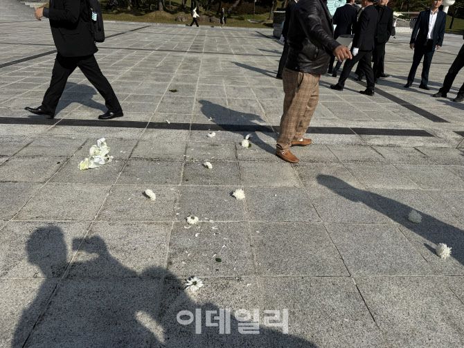 국민의힘에서 마련한 근조화환이 흔적도 없이 사라져있다. (사진 = 이데일리 김한영)