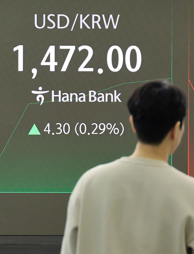 14일 서울 하나은행 본점 딜링룸 모니터에 주가와 환율이 표시되고 있다. 이날 원·달러 환율은 1471.9원에 개장해 외환당국 구두개입성 발언 등에 급락하며 정규장을 1456.95원에 마쳤다. (사진= 연합뉴스)