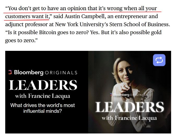 뉴욕대 스턴 경영대학 겸임교수이자 기업가인 오스틴 캠벨은 “모든 고객이 원하고 있는데 그게 틀렸다고 주장할 수는 없다”고 말했다. (사진=블룸버그)