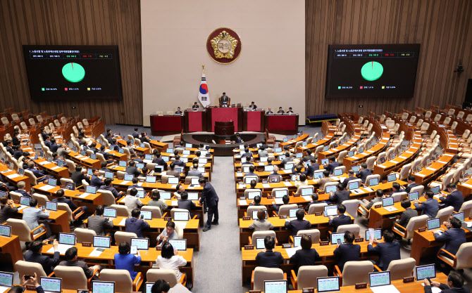 지난해 8월 24일 국회 본회의에서 ‘노동조합 및 노동관계조정법 일부개정법률안(노란봉투법)’이 통과되고 있다.(사진=연합뉴스)