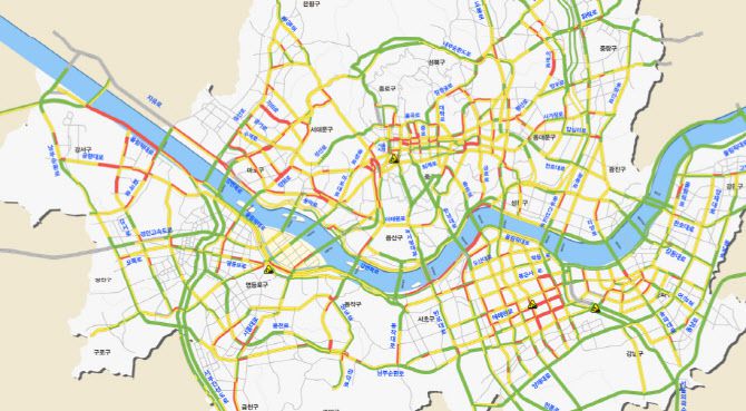 23일 오후 10시 25분쯤 서울 교통상황. (자료= 서울시 교통정보 시스템)