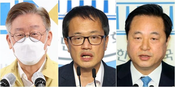 왼쪽부터 더불어민주당 소속 이재명 경기지사, 박주민 의원, 김두관 의원./연합뉴스