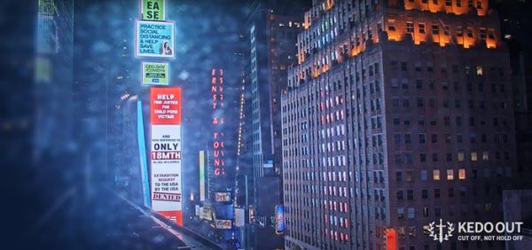 31일 오전(현지시각) 미국 뉴욕 타임스퀘어에 송출 중인 손정우 비판 광고 영상 중 일부. /KEDO OUT 제공