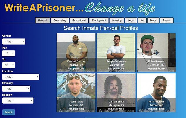 죄수들과 펜팔을 할 수 있는 웹사이트 ‘writeaprisoner.com’ 화면. /인터넷 캡처