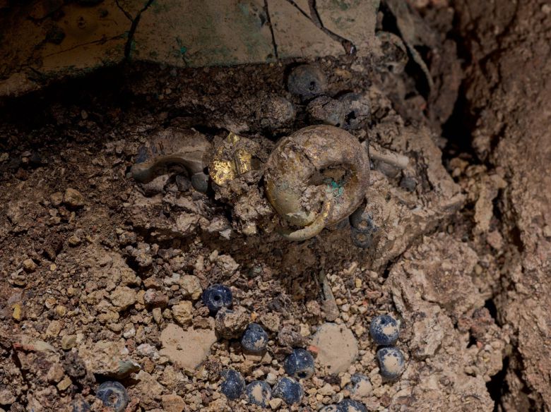 창녕 교동 63호분 금귀걸이가 노출된 모습.  /국립가야문화재연구소