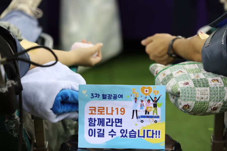 신천지 대구교회 신도들이 혈장을 제공하는 모습. /신천지예수교회