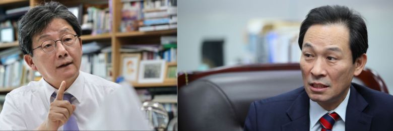 유승민 전 국민의힘 의원(왼쪽)과 우상호 더불어민주당 의원./ 이덕훈 기자·연합뉴스