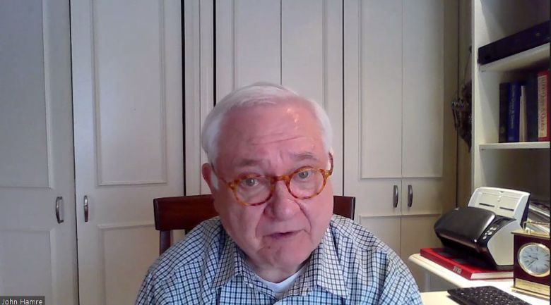 존 햄리 CSIS 소장이 2021년 1월 18일(현지 시각) 조선일보의 화상 인터뷰에 응하고 있다.