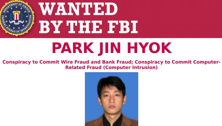 북한 정찰총국 소속 해커 박진혁에 대한 미 FBI의 수배 포스터. /미 법무부