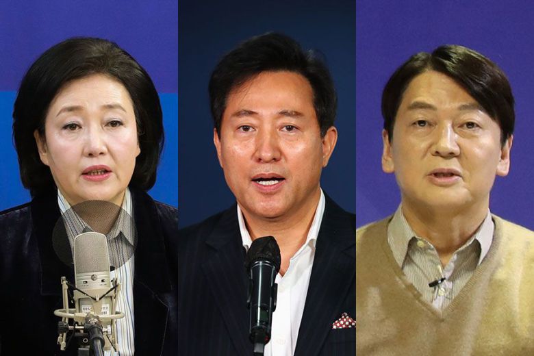 서울시장 후보로 나선 후보 3인. 왼쪽부터 더불어민주당 박영선 후보, 국민의힘 오세훈 후보, 국민의당 안철수 후보. /연합뉴스
