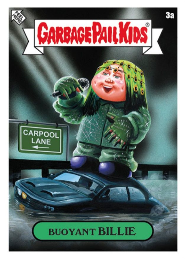 톱스의 스티커 카드 시리즈 '가비지 페일 키즈 섀미 어워즈'(Garbage Pail Kids SHAMMY Awards)에 표현된 빌리 아일리시의 모습. /topps
