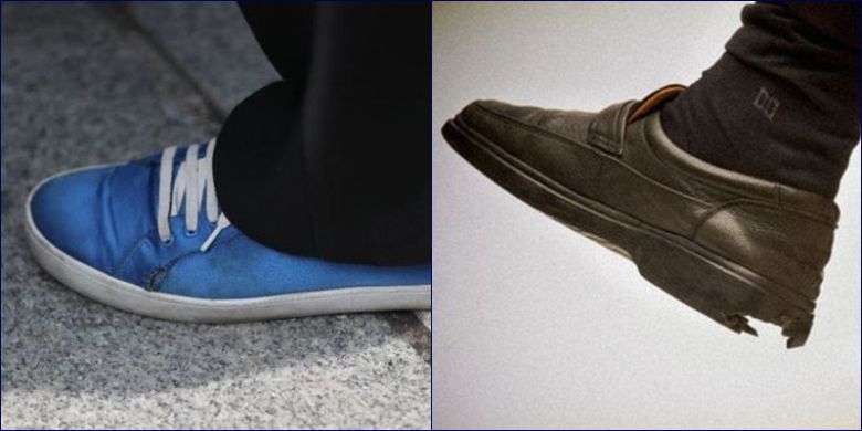 더불어민주당 박영선 서울시장 후보의 신발(왼쪽)과 2011년 박원순 전 서울시장의 낡은 구두. /이준석 페이스북