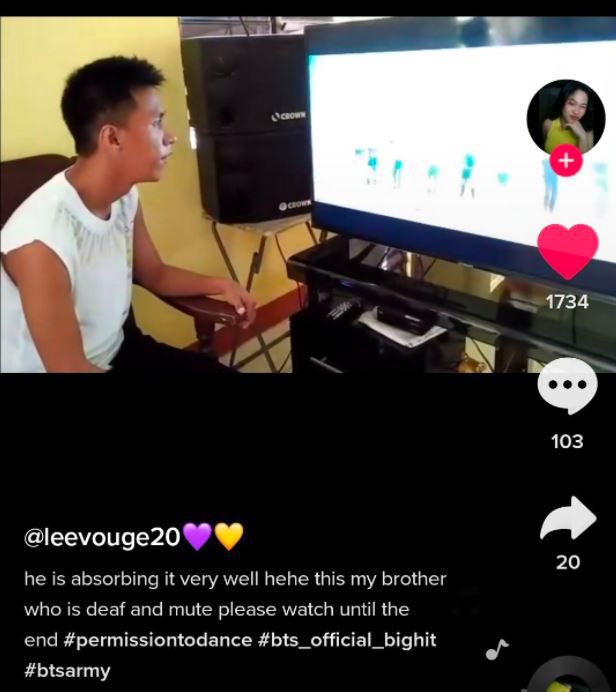 방탄소년단의 해외 팬이 틱톡에 '퍼미션 투 댄스'를 접한 소감을 전했다 / @leevouge20 TikTok