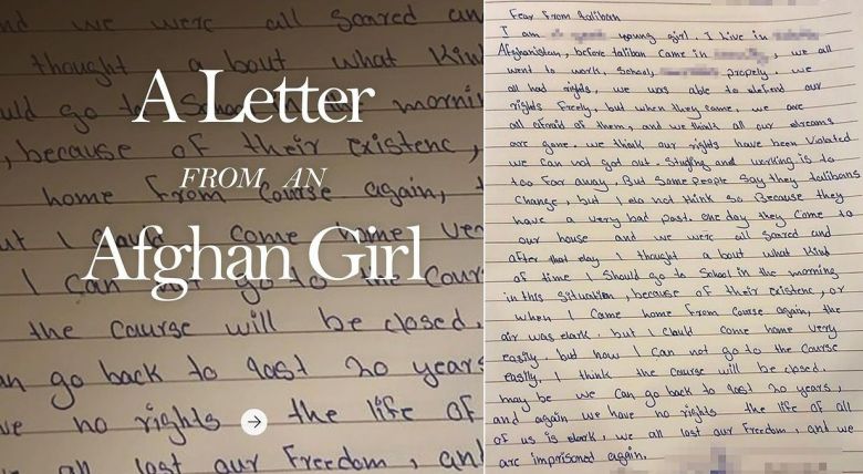 할리우드 배우 안젤리나 졸리가 인스타그램을 개설하고 첫 게시물로 올린 아프간 소녀의 편지./안젤리나 졸리 인스타그램