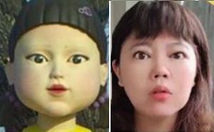 대만 네티즌들이 드라마 속 '영희 인형'(왼쪽)과 국민당 소속 유숙혜(游淑慧·44) 타이베이시의원을 비교한 사진. /페이스북