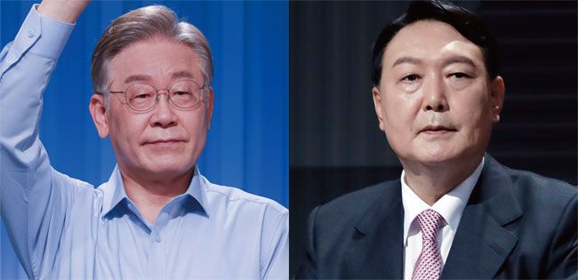 더불어민주당 대선 후보로 선출된 이재명(왼쪽) 경기지사와 국민의힘 대선 주자인 윤석열 전 검찰총장. /뉴시스