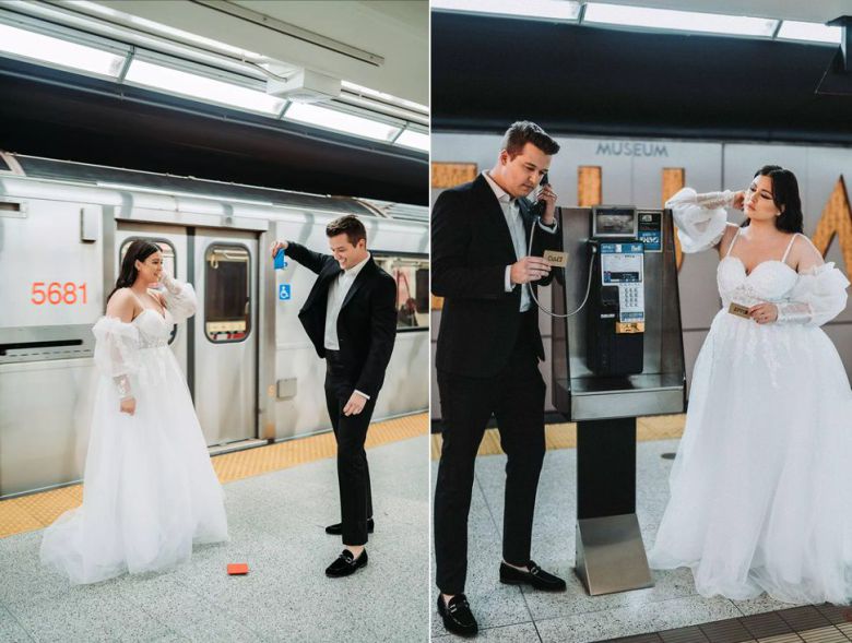 캐나다 부부가 '오징어 게임' 속 장면들을 연출하고 있다. /토론토 웨딩촬영 업체 인스타그램