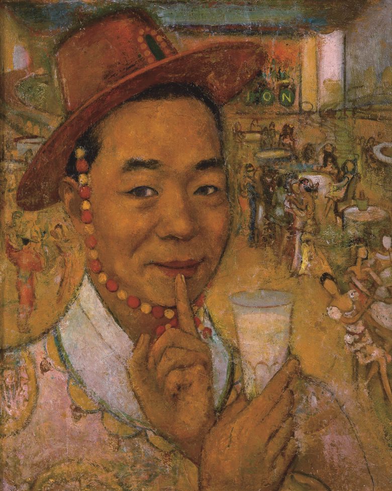 배운성 ‘모자를 쓴 자화상’(1930년대). 유럽의 카바레를 배경으로 자신을 박수무당으로 그린 자화상이다. /대전프랑스문화원 제공