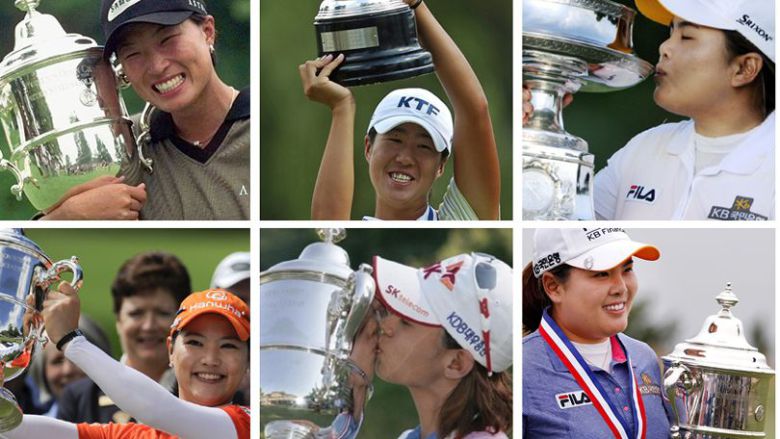 역대급 US여자오픈 한국(계)인 우승자 왼쪽부터 1998년 박세리, 2005년 김주연, 2008년 박인비, 2009지은희, 2011유소연, 2012 최나연, 2013 박인비, 2014 미셸 위