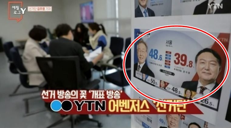 이재명 민주당 대선 후보가 서울에서 48.6%를, 윤석열 국민의힘 대선 후보가 39.8% 득표율을 얻었다는 그래픽 인쇄물./YTN 유튜브