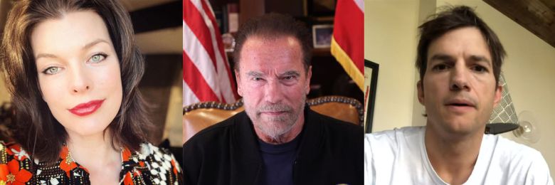 왼쪽부터 배우 밀라 요보비치, 아놀드 슈워제네거, 애쉬튼 커쳐/인스타그램