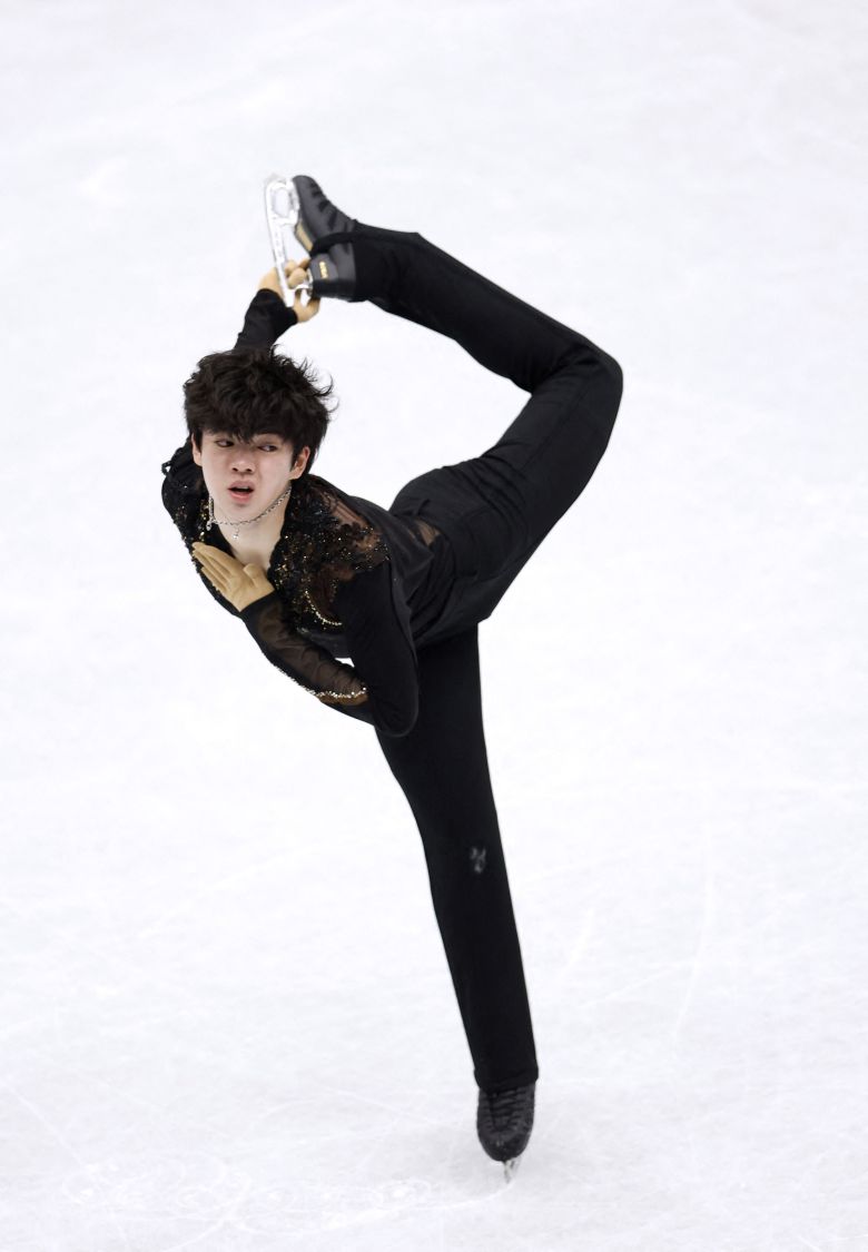 차준환이 지난 24일 프랑스 몽펠리에에서 열린 ISU 세계 피겨스케이팅 선수권 남자 싱글 쇼트프로그램 연기를 펼치고 있다./로이터 연합뉴스