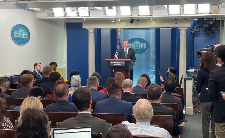 제이크 설리번 백악관 국가안보보좌관이 18일(현지 시각) 백악관 브리핑에서 조 바이든 미 대통령의 한일 순방 일정 등에 대해 발표하고 있다. /이민석 특파원