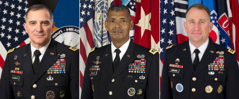 커티스 스캐퍼로티(왼쪽부터), 빈센트 브룩스. 로버트 에이브럼스 전 한미연합사령관(주한미군사령관). /국가보훈처 조선일보