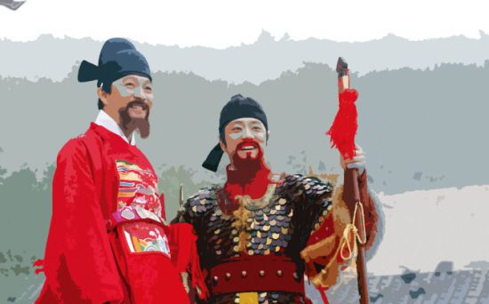 KBS 드라마 '불멸의 이순신'의 유성룡(왼쪽·이재룡)과 이순신(김명민). /KBS