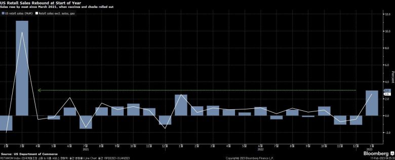 미국의 소매판매 증감률(전달 대비) 추이. /자료=미 상무부, 블룸버그