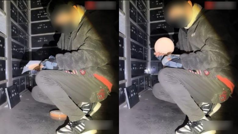 지난달 29일 한 BJ가 "사연자의 부탁을 받았다"며 납골당에서 유골함을 열어보고 있다. /아프리카TV