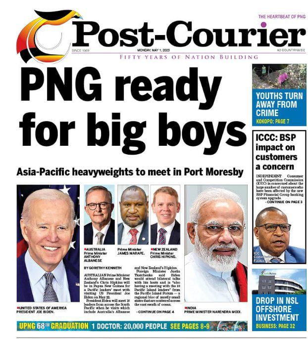조 바이든 미국 대통령의 자국 방문 소식을 1면 헤드라인으로 전한 파푸아뉴기니 일간지 포스트 쿠리어. /포스트 쿠리어 홈페이지