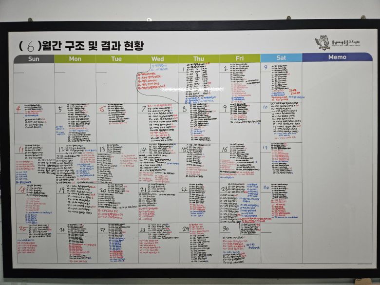 지난 6월 충남야생동물구조센터에서 진행한 구조 현황표./충남야생동물센터