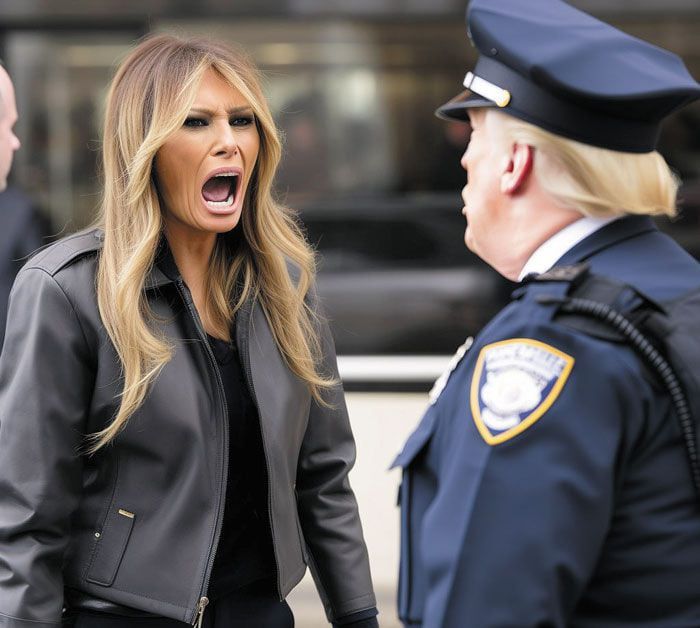 트럼프 전 대통령의 부인 멜라니아 트럼프가 소리 지르는 '가짜 사진'. 영국의 탐사 매체 창립자 엘리엇 히긴스가 AI를 활용해 만든 것이다. 이 사진을 비롯해 트럼프가 경찰에 체포되는 가짜 사진들이 지난 3월 소셜미디어로 유포됐다. 당시 "트럼프가 경찰에 체포됐다"는 가짜 뉴스가 급속히 확산됐다. /엘리엇 히긴스 X(옛 트위터)