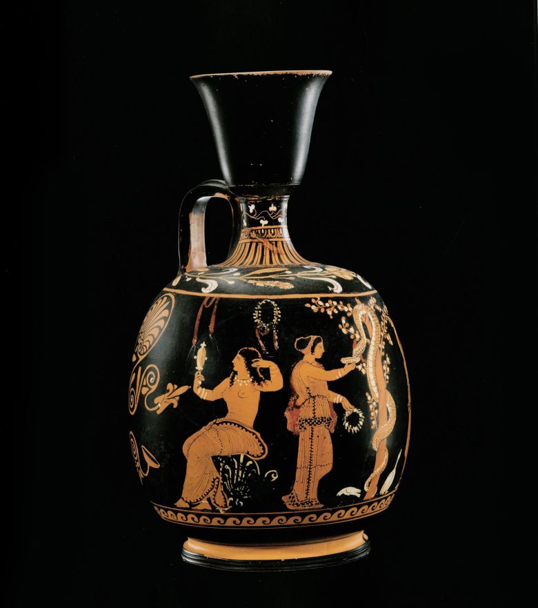 ‘헤스페리데스 정원이 그려진 적회식 레키도스’. 46×28㎝. 기원전 4세기.