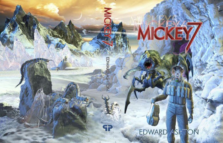 영화 '미키17'의 원작소설인 '미키7'의 일러스트레이션. 오른쪽 아래가 복제인간 주인공 미키고요, 뒤쪽 괴생명체가 외계 행성에 사는 크리퍼입니다. 봉준호 감독이 영화에서 이런 이미지들을 어떻게 구현할지 기대됩니다.