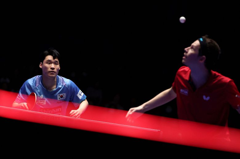 부산세계탁구선수권 남자 단체전 한국-덴마크 8강 경기 모습. /로이터 뉴스1