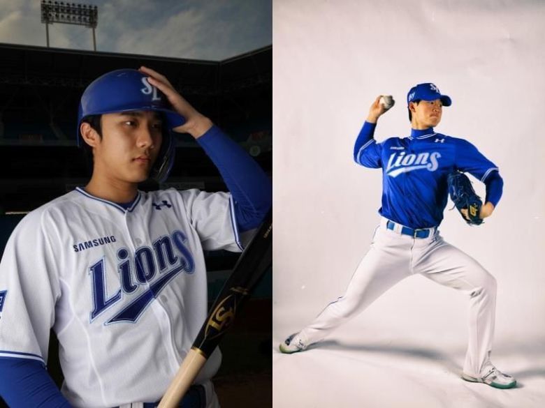 프로야구 삼성의 새 유니폼을 착용한 이재현(왼쪽)과 이호성. /삼성 라이온즈