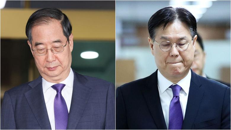 국민의힘의 총선 참패 이후 사의를 표명한 한덕수(왼쪽) 국무총리와 이관섭 대통령실 비서실장./뉴스1·뉴시스