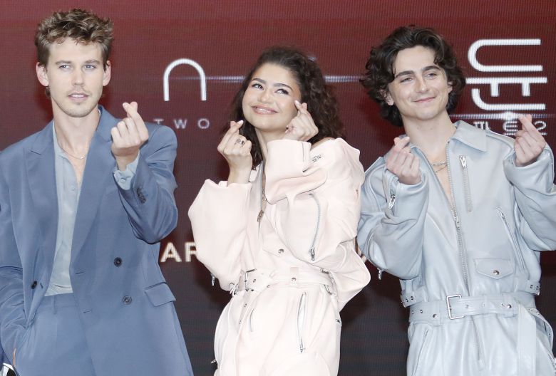 영화 '듄: 파트2‘로 내한한 배우 오스틴 버틀러(왼쪽부터)와 젠데이아, 티모시 샬라메. /뉴스1